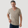 Man wearing Military Beige Classic V-Neck with dark blue jeans.