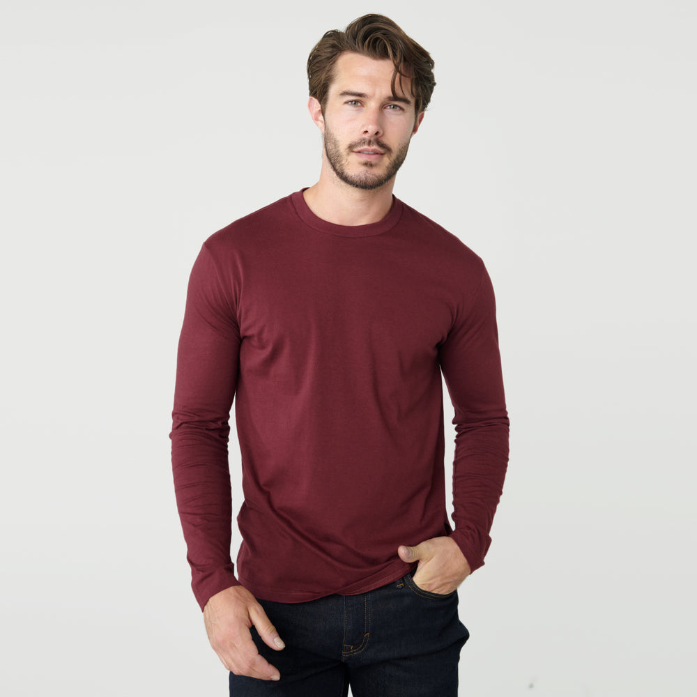 Burgundy Long Sleeve Crew Neck Tee