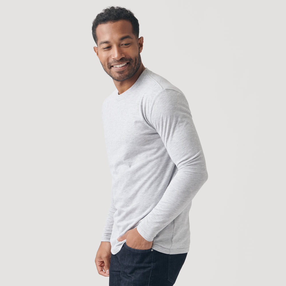 Light Heather Gray Long Sleeve Crew Neck Tee