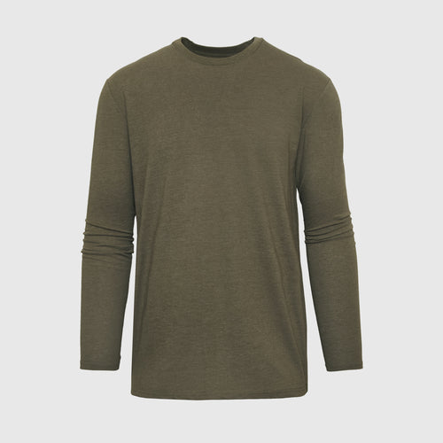 Heather Military Green Long Sleeve Crew Neck Tee