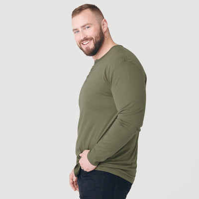 Classic Long Sleeve Henley - Military Green