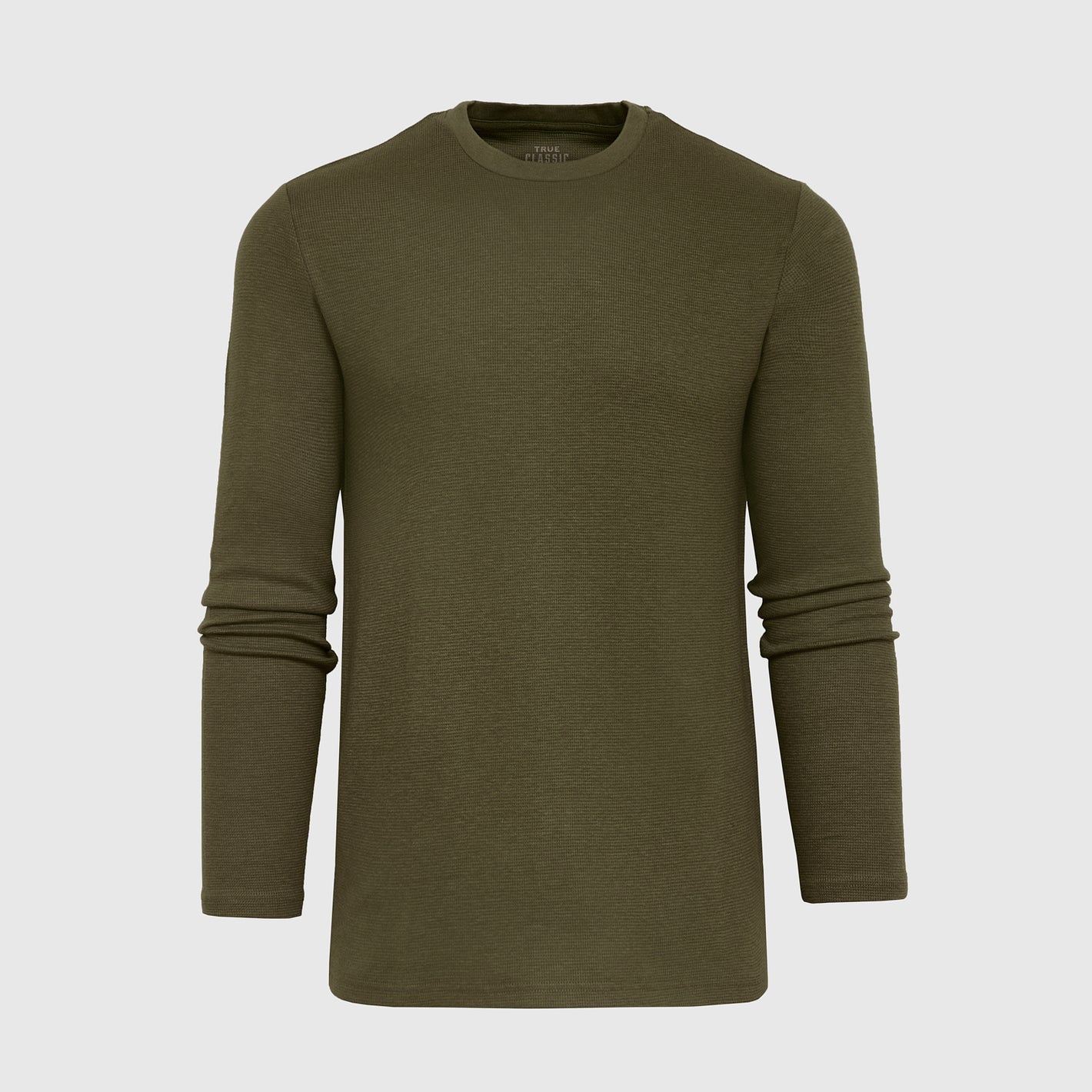 Military Green Waffle Long Sleeve Crew Neck with thermal texture.