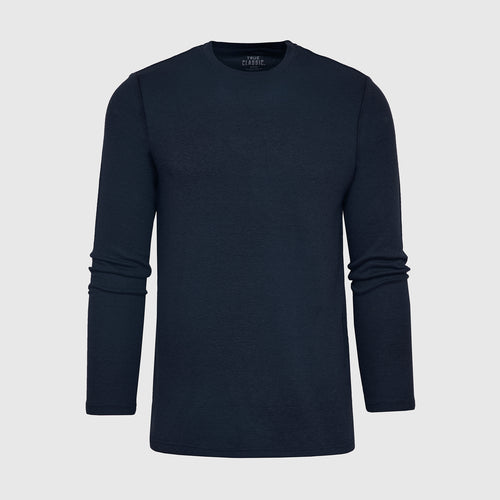 Navy  Waffle Long Sleeve Crew Neck