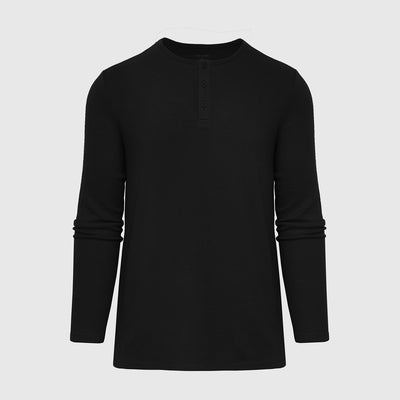 Waffle Long Sleeve Henley - Black