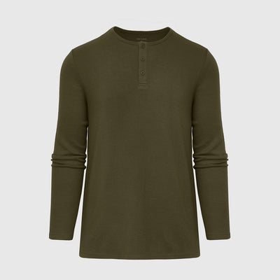 Waffle Long Sleeve Henley - Military Green