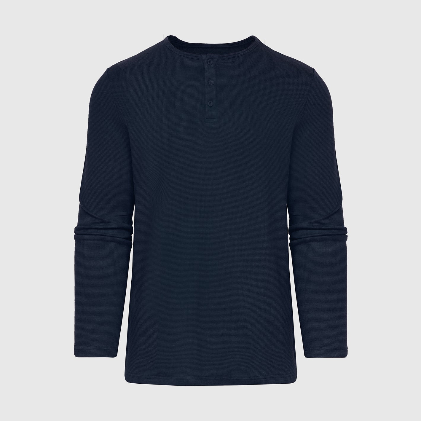 Navy Waffle Long Sleeve Henley with three-button placket.