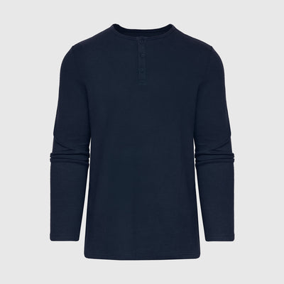 Waffle Long Sleeve Henley - Navy
