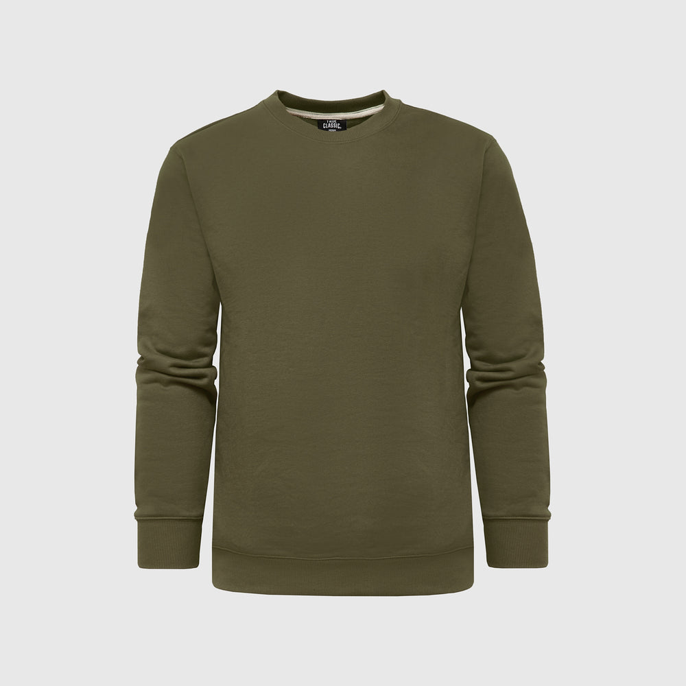 Military Green Fleece French Terry Pullover Crew Neck Sweatshirt