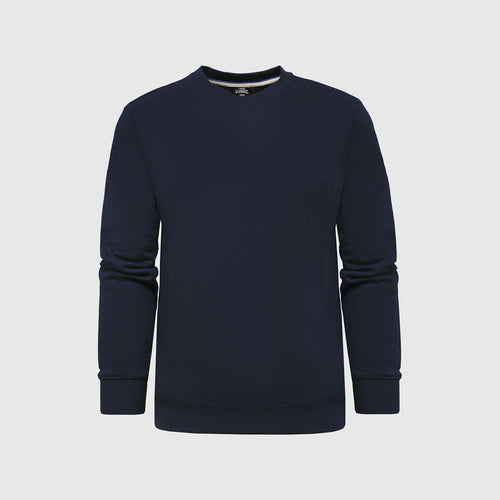 Navy Fleece French Terry Pullover Crew Neck Sweatshirt