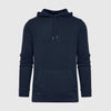 Navy Waffle Hoodie with kangaroo pocket and drawstring hood.