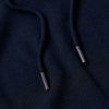 Navy Waffle Hoodie with drawstring aglets, waffle-knit texture.
