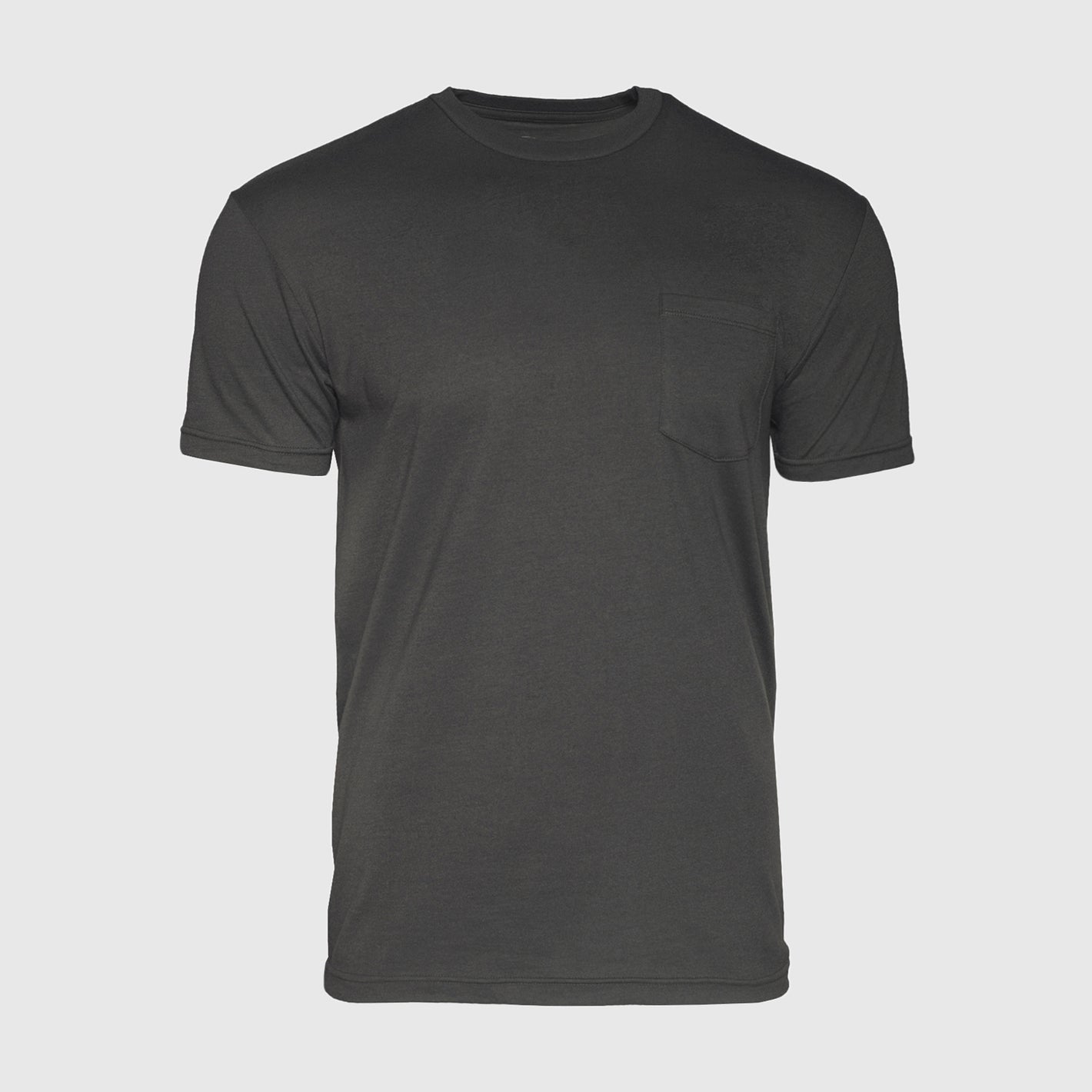 Carbon Pocket Crew Tee, dark charcoal, short-sleeve, crew-neck, with chest pocket.
