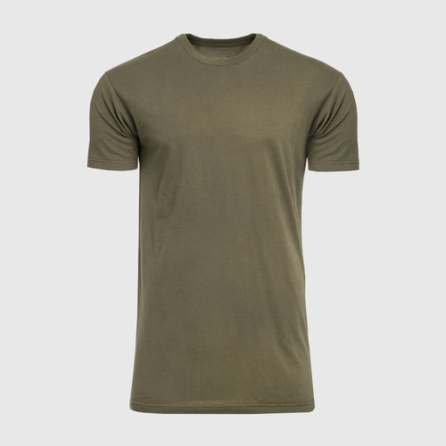 Military Green Tall Round Hem Crew Neck T-Shirt