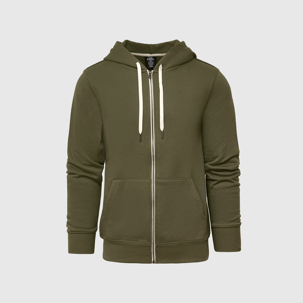 Military Green Fleece French Terry Zip Hoodie