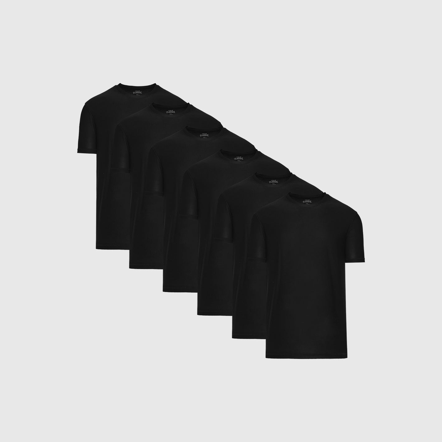 All Black Active Crew Neck 6-Pack arranged in overlapping fan style.
