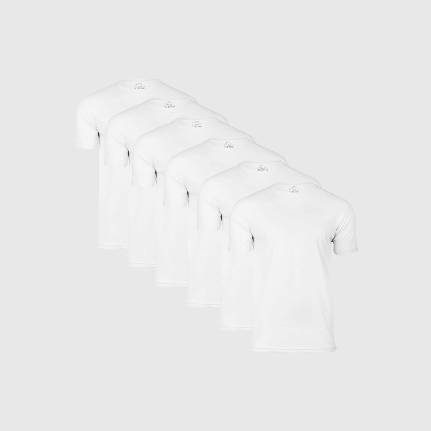 True Classic Men’s Short Sleeve Crew Neck T-Shirt 3-Pack stacked neatly.