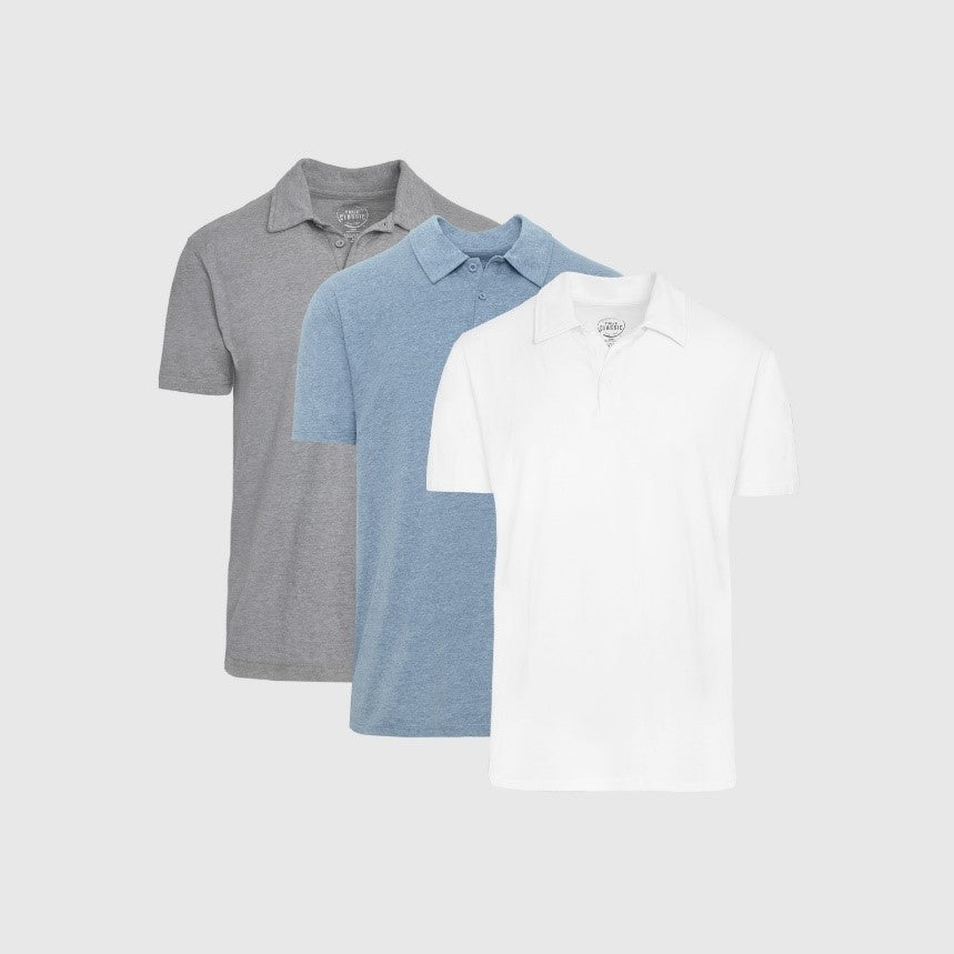 Light Indigo Short Sleeve Polo 3-Pack laid out flat.