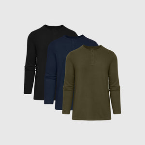 True ClassicDark Waffle Long Sleeve Henley 3-Pack