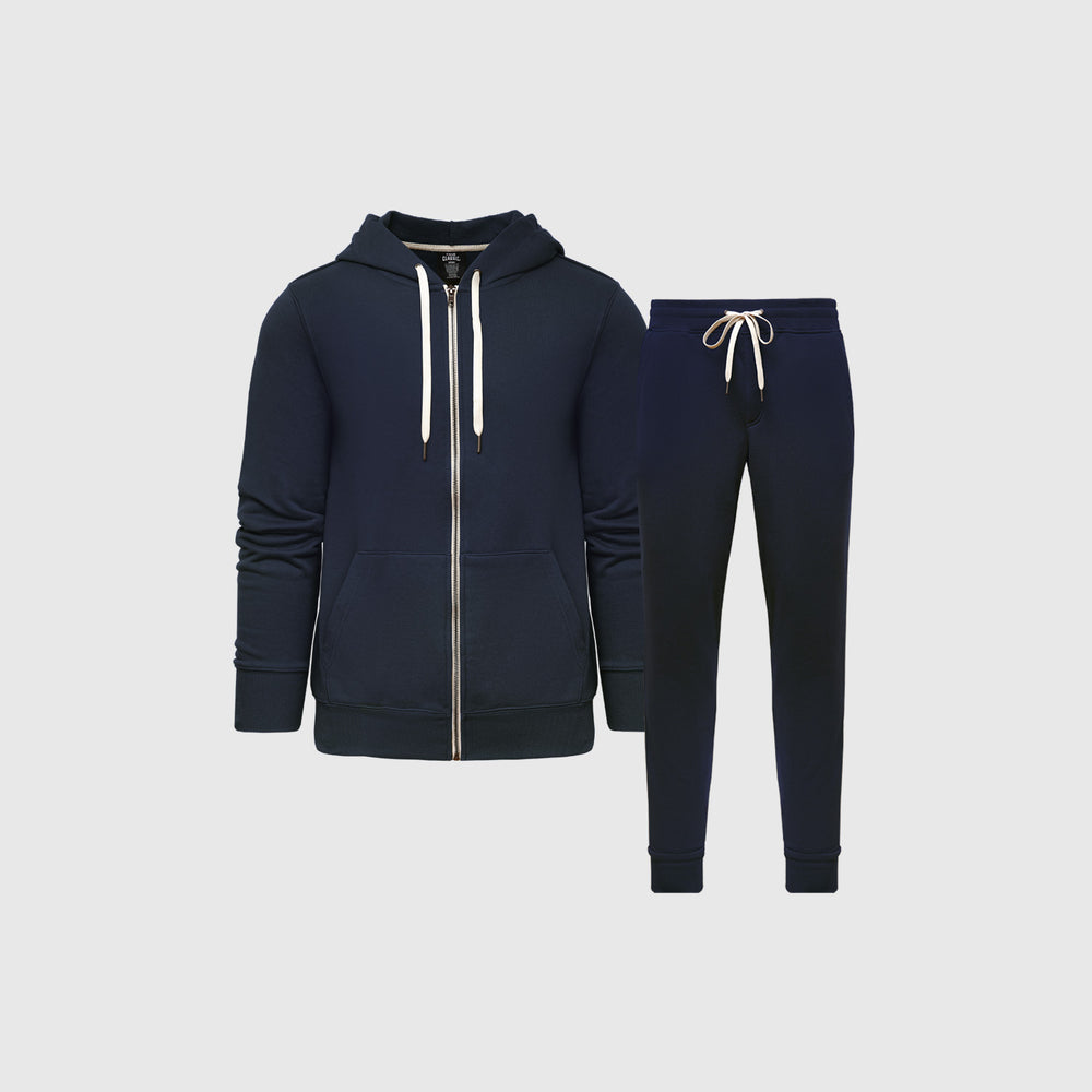 Navy Fleece Zip Hoodie and Jogger Set