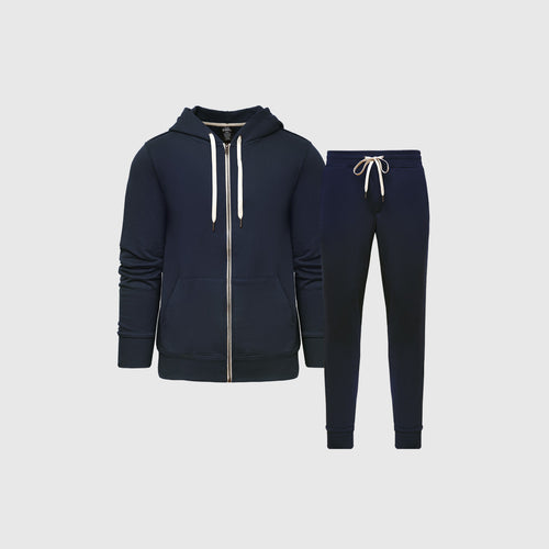 Navy Fleece Zip Hoodie and Jogger Set